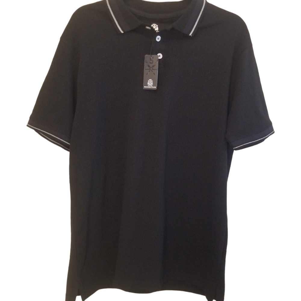 NWT Men's Sahara Club Black Polo Button Down Shirt Large